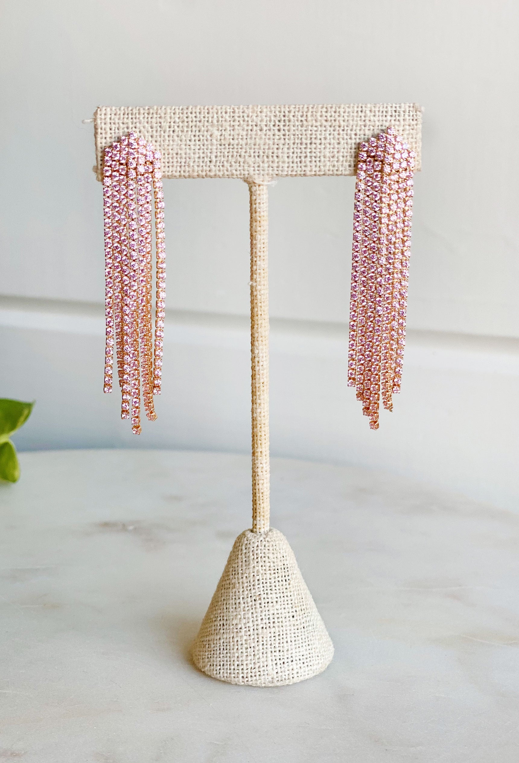 Dazzle Them Statement Earrings, pink pave crystals, post back drop earrings