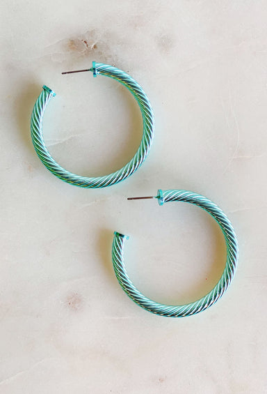 Delilah Hoop Earrings in Turquoise, designer dupe, turquoise twisted earrings