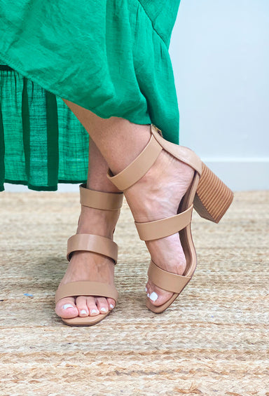 Dorcas Tan Heel, tan heels with three straps