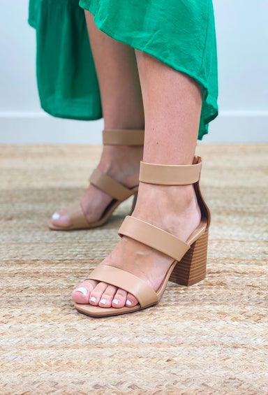 Dorcas Tan Heel, tan heels with three straps