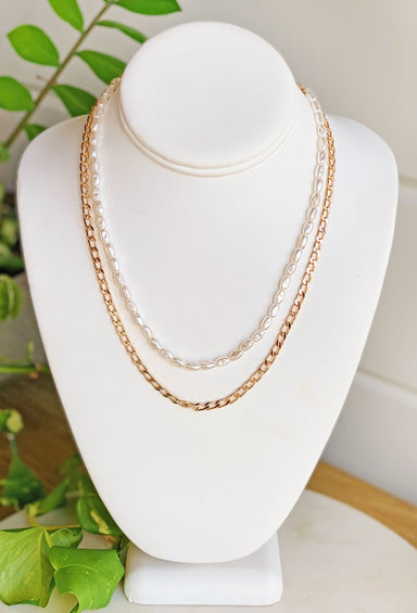 Dreamy Details Chain Necklace, two chains one gold one chain link, lobster clasp