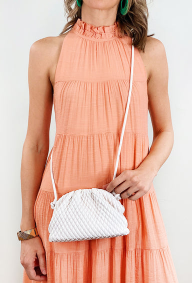 Elise Crossbody in Off White, quilted cloud purse with crossbody strap