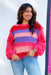 Embrace the Moment Sweater, stripe knitted sweater with pink sleeves, yarn polkadots on sleeves