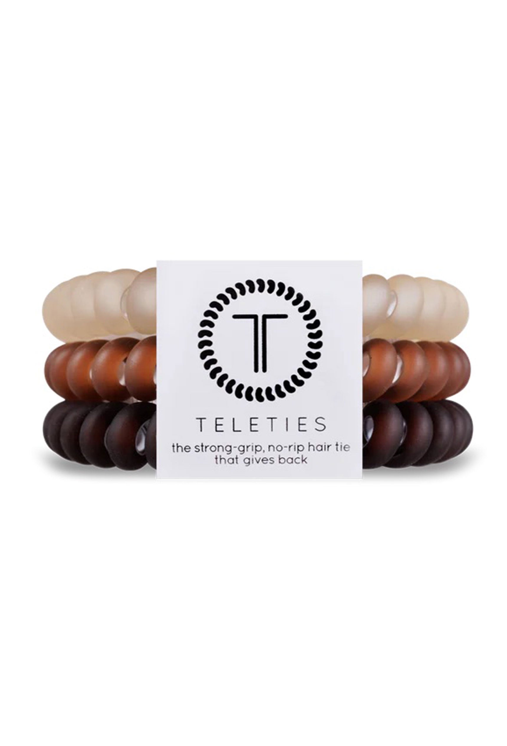 TELETIES Small Hair Ties - For The Love of Mattes, set of 3, coil style hair ties, ombre from brown to cream