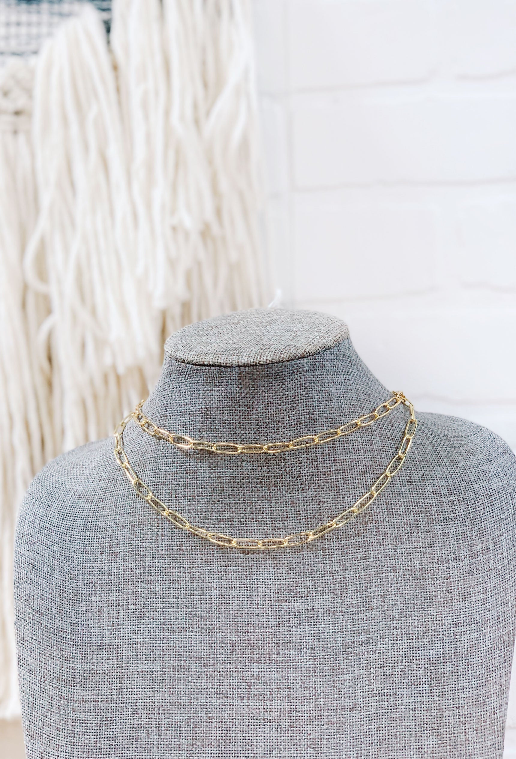 Gold Double Layer Paperclip Necklace, set of 2 lightweight necklaces to give a layering look