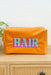 Hair Nylon Cosmetic Bag, orange nylon cosmetic bag with blue and pink "hair"patch