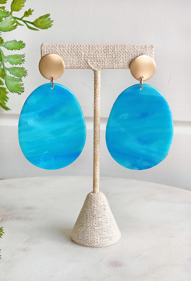 Hawaiian Brunch Earrings in Blue, blue gemstones set in gold posts