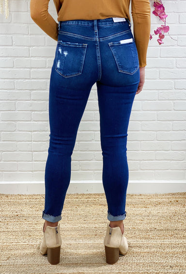 Haylie Distressed High-Rise Skinny Jeans, skinny jeans, distressing at both knees and at hems