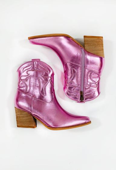 Hazel Pink Metallic Western Boot, hot pink metallic boots