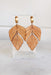 Hazel Wooden Leaf Drop Earrings in Brown, brown wooden drop earrings shaped like leaf, gold and brown