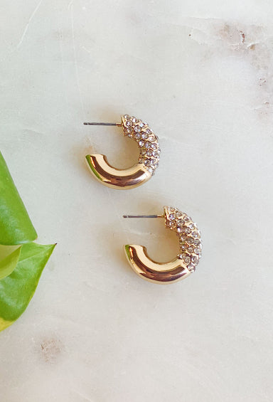 It Girl Hoop Earrings, thick gold hoops with pave crystals in the top of the hoop