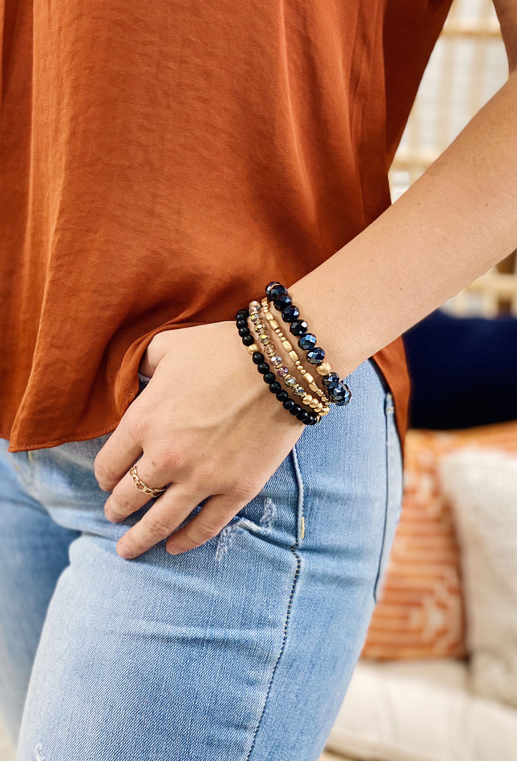 Karlie Iridescent Bracelet Set, set of 4 bracelets, pull on styling