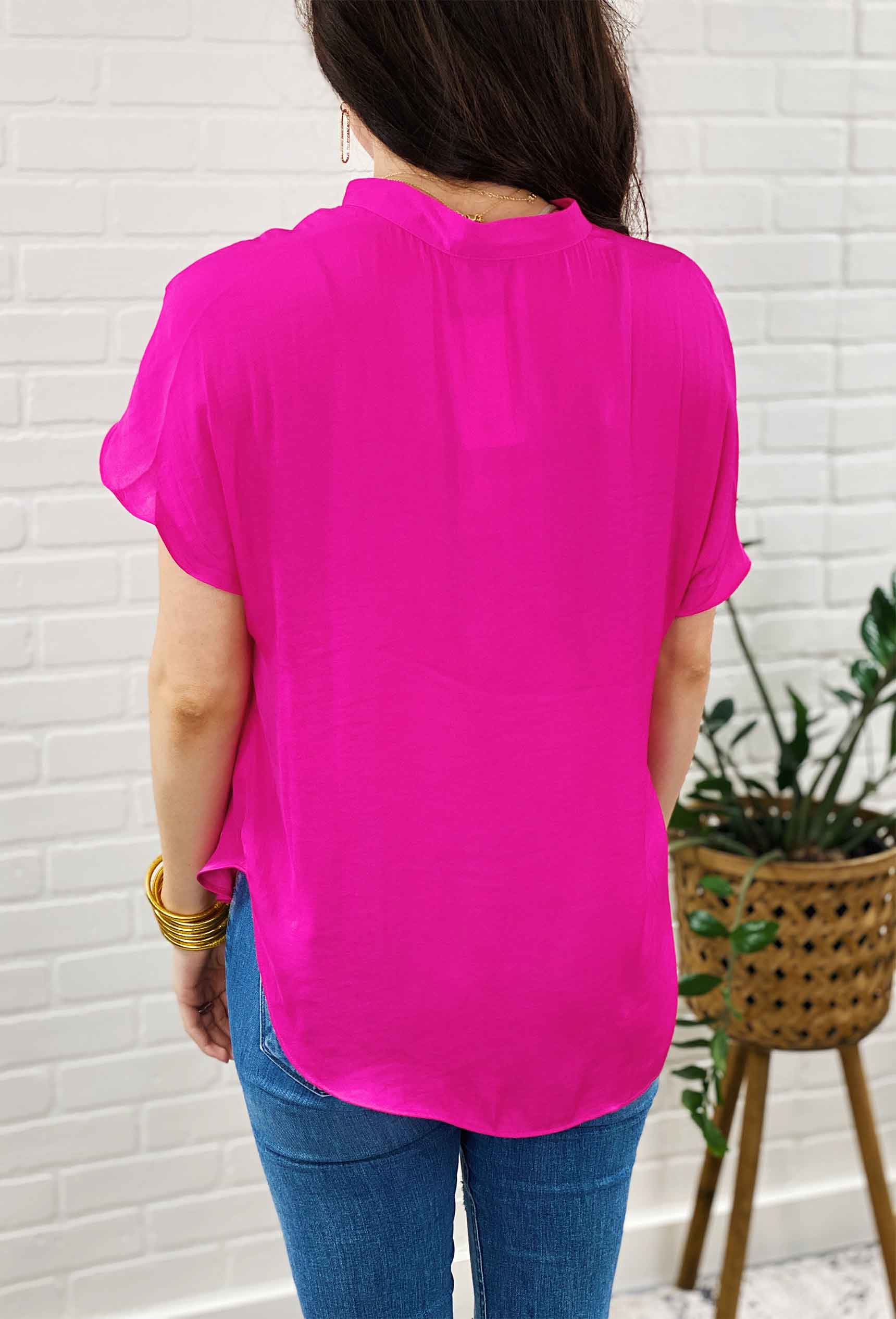 Kerry Blouse in Hot Pink, hot pink v neck silk blouse 