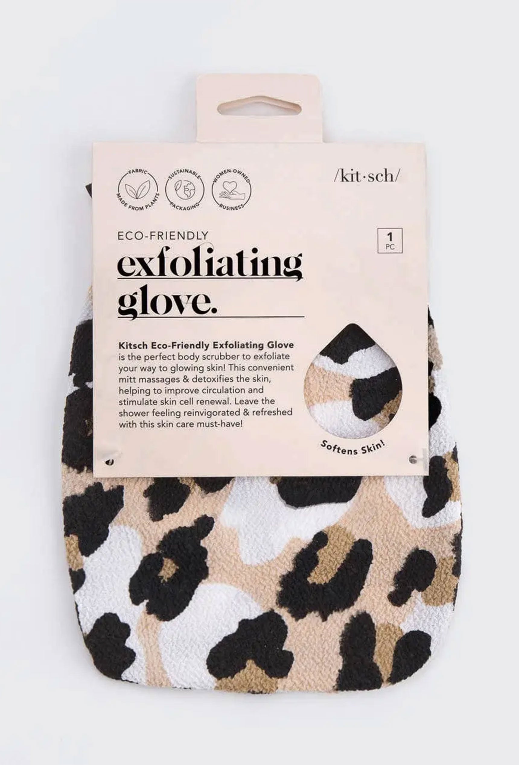 Kitsch Exfoliating Glove in Leopard, exfoliating glove, leopard print