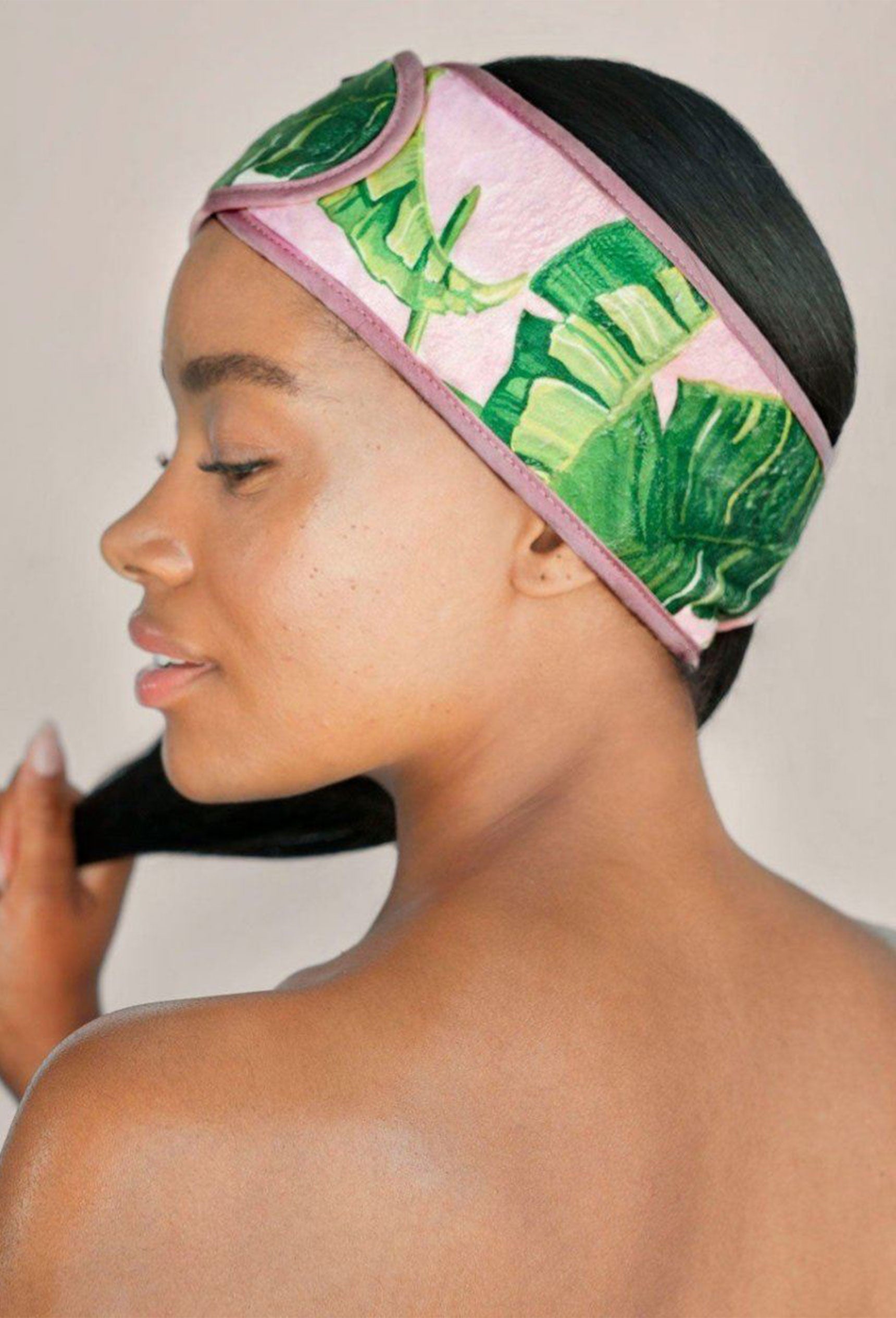 Kitsch Microfiber Spa Headband in Palm Print, pal print towel fabric velcro spa headband 