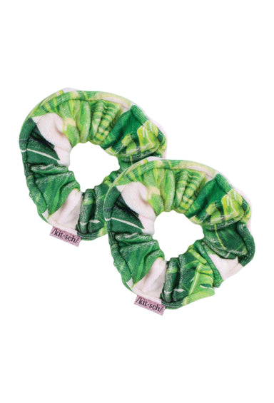 Kitsch Microfiber Towel Scrunchies in Palm Print, set of 2 towel scrunchies in green palm print 