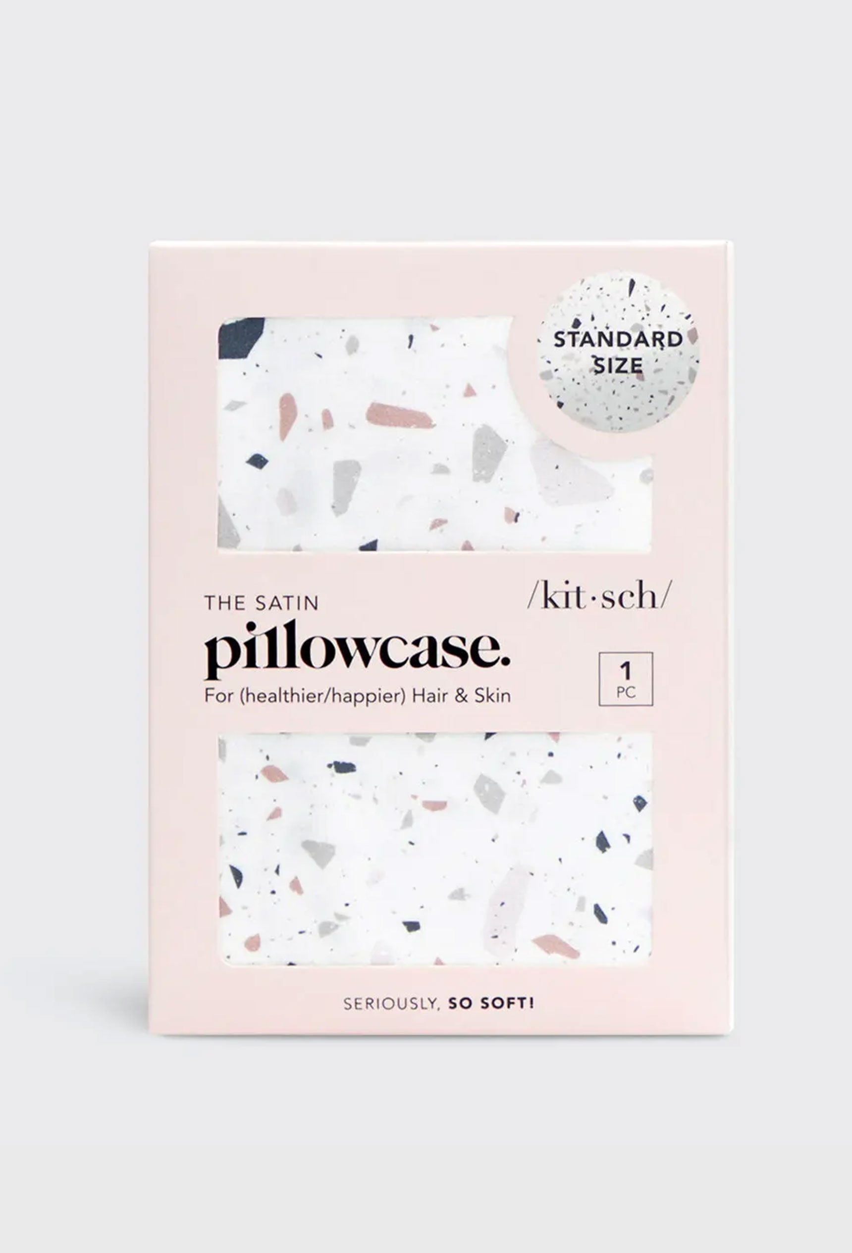 Kitsch Satin Pillowcase in Terrazzo, satin pilowcase, geometric shapes all over pillow 