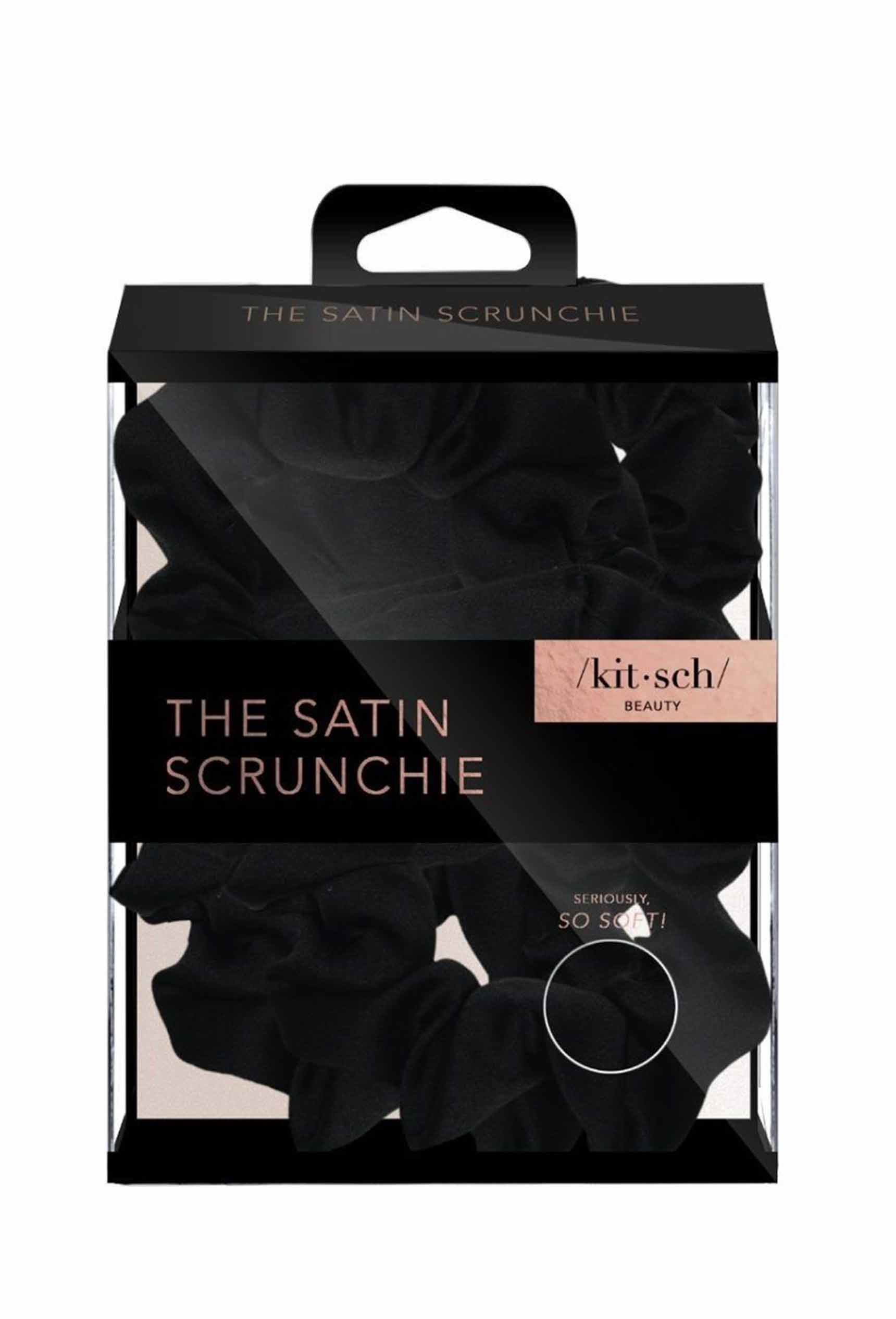 Kitsch Satin Sleep Scrunchies in Black, black satin scrunchie set 