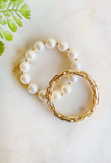 Love You Anyway Bracelet Set, set of 2 bracelets, one pearl and one gold chain linked