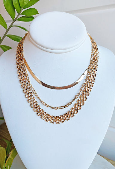 Mallory Gold Layered Necklace, set of 3 necklaces all different chains 