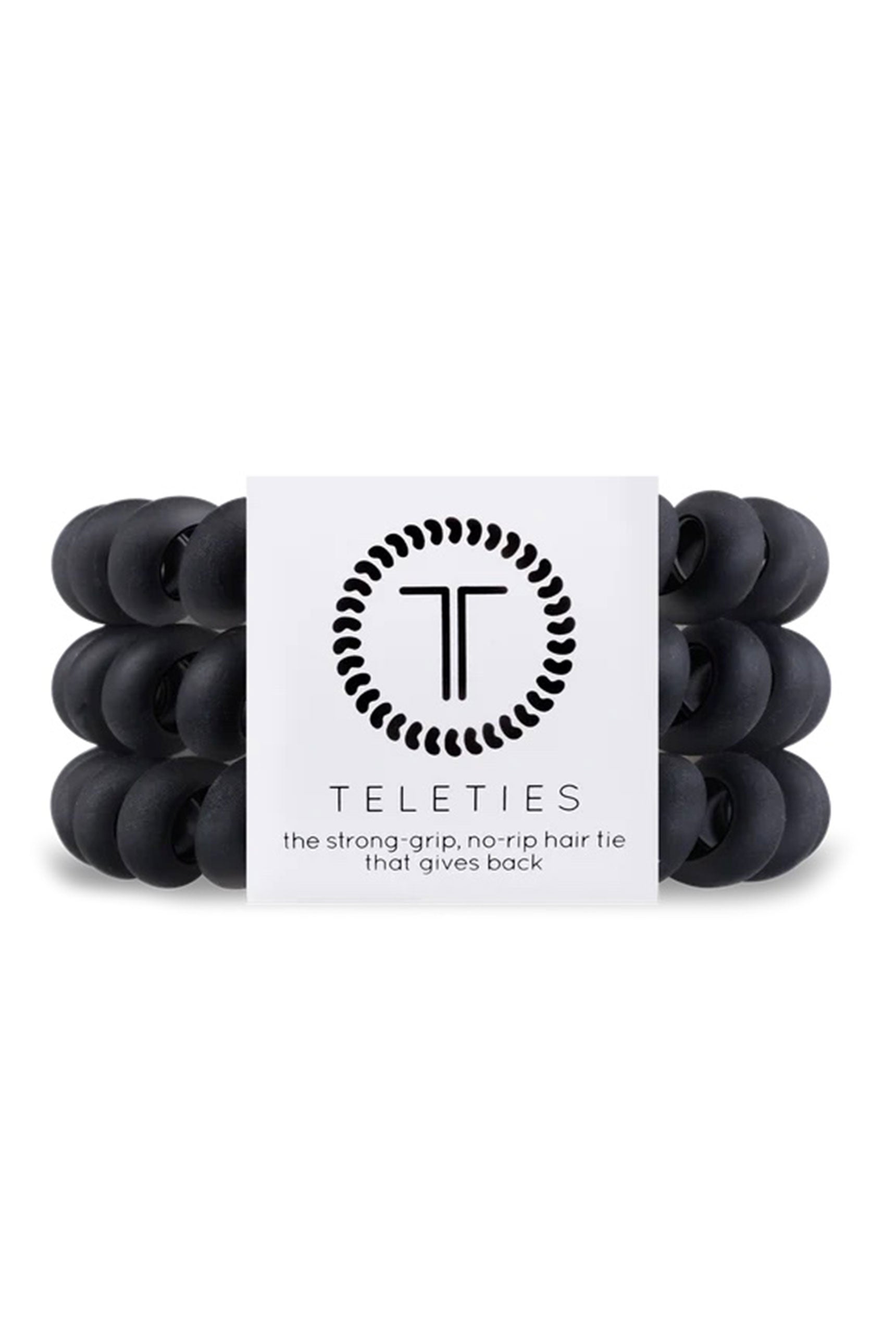 TELETIES Large Hair Ties - Matte Black, set of 3, coil style haircut, all matte black