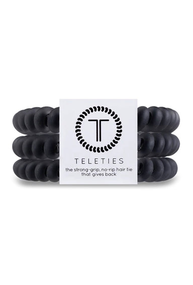 TELETIES Small Hair Ties - Matte Black, set of 3, coil style haircut, all matte black
