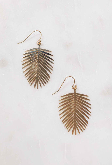 Mini Gold Palm Leaf Earrings, dainty gold plam leaf stamped earrings