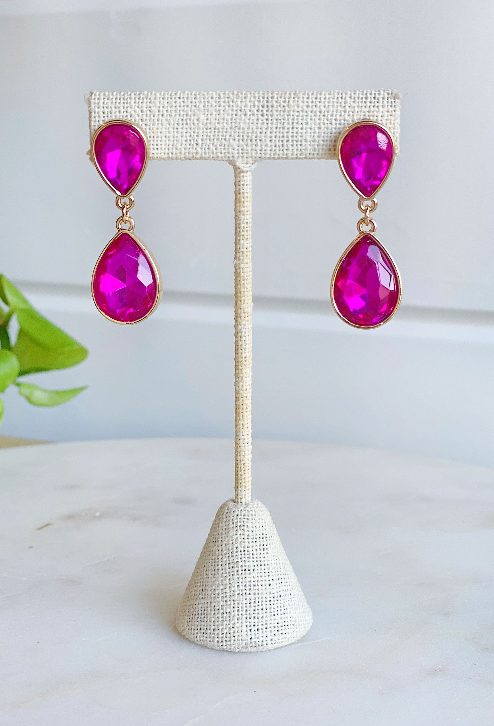 Leave A Little Sparkle Earrings in Fuchsia, teardrop earrings, pink fuchsia earrings