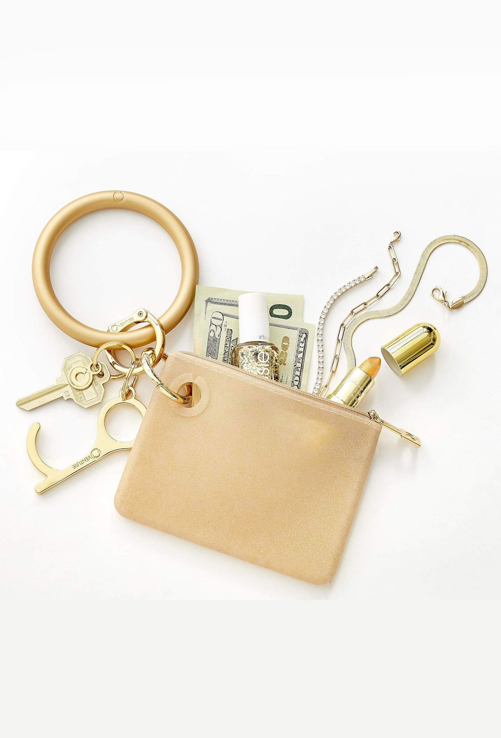 O-Venture Mini Silicone Pouch in Gold Rush Confetti, gold mini silicone id key pouch 