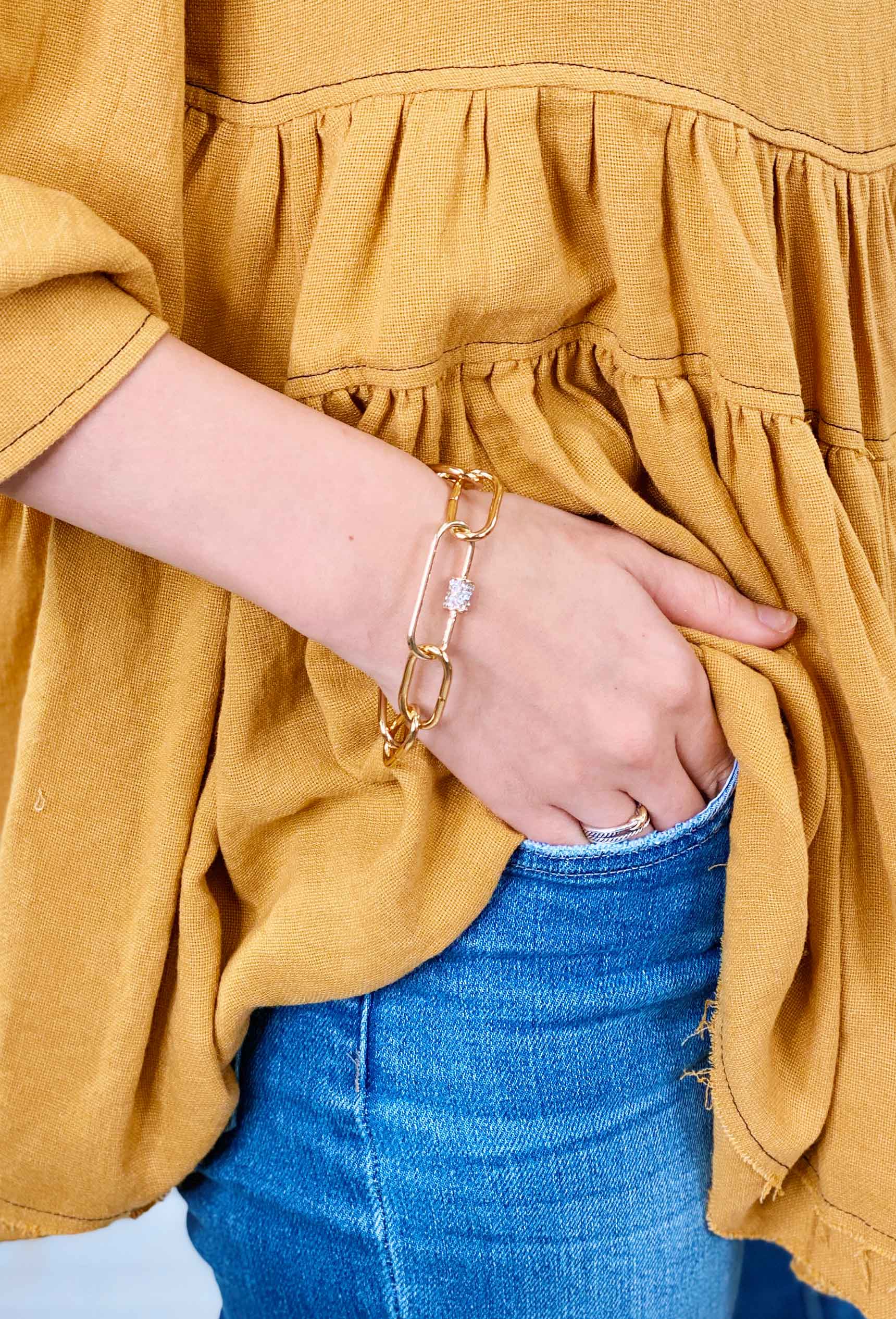 Oversized Crystal Chain Link Bracelet, oversized oval gold chain link bracelet with crystal charm 