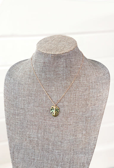 SO CAL Palm Necklace, gold beaded chain with green lucite palm charm 