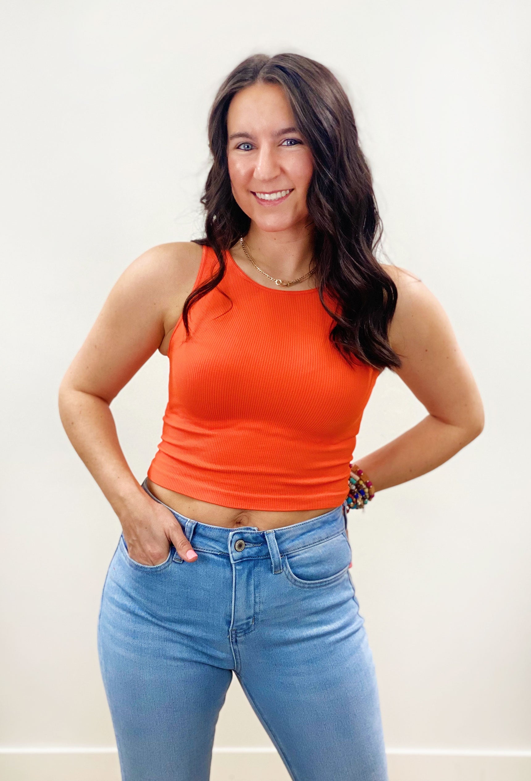 Ribbed High Neck Crop Top in Cherri Tomato, ribbed tank crop top