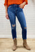Samantha Mid Rise Crop Slim Straight Jeans, cropped straight jeans, distressing at the knees