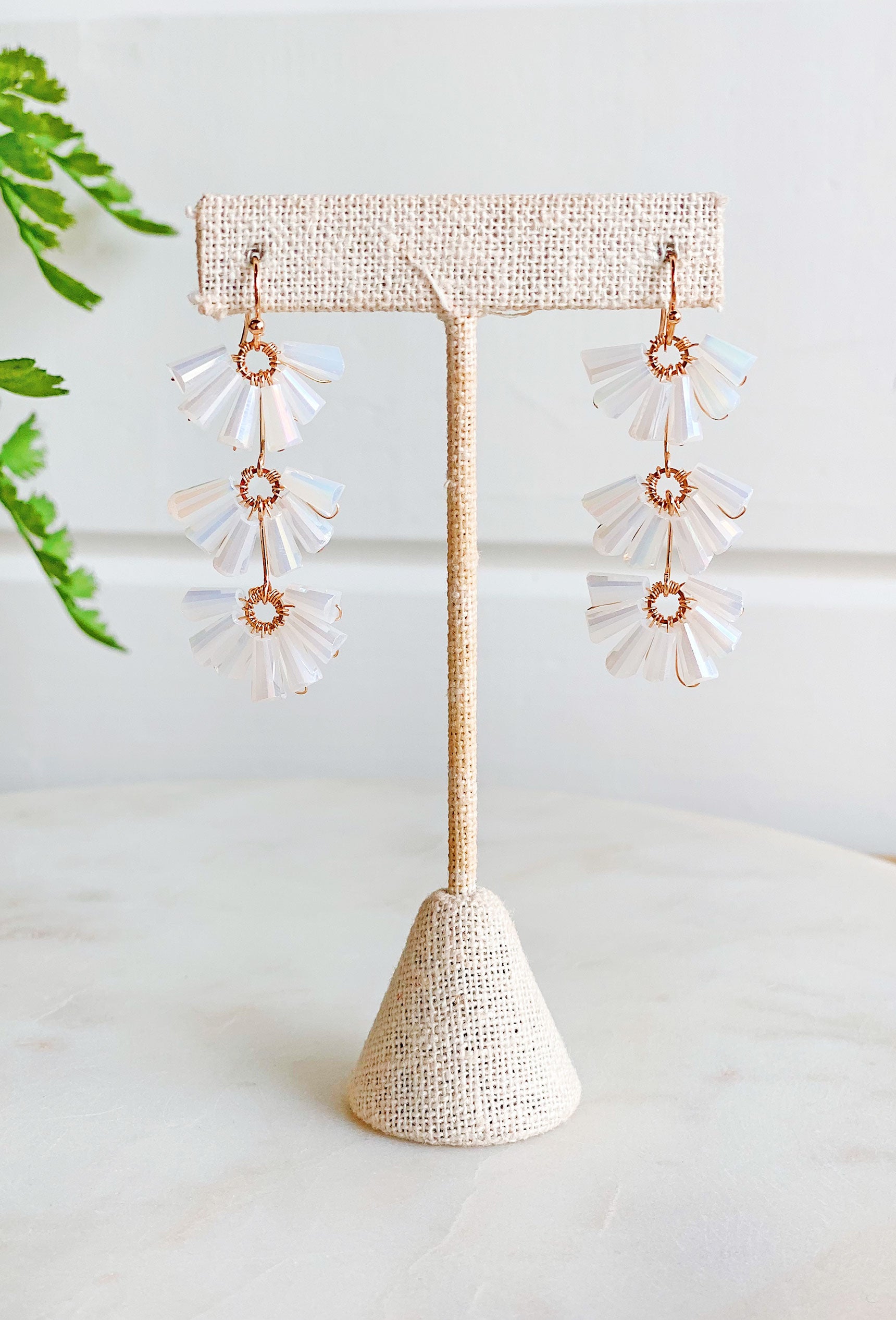 Sarah Drop Earrings in White, drop earrings with white fanned out crystals