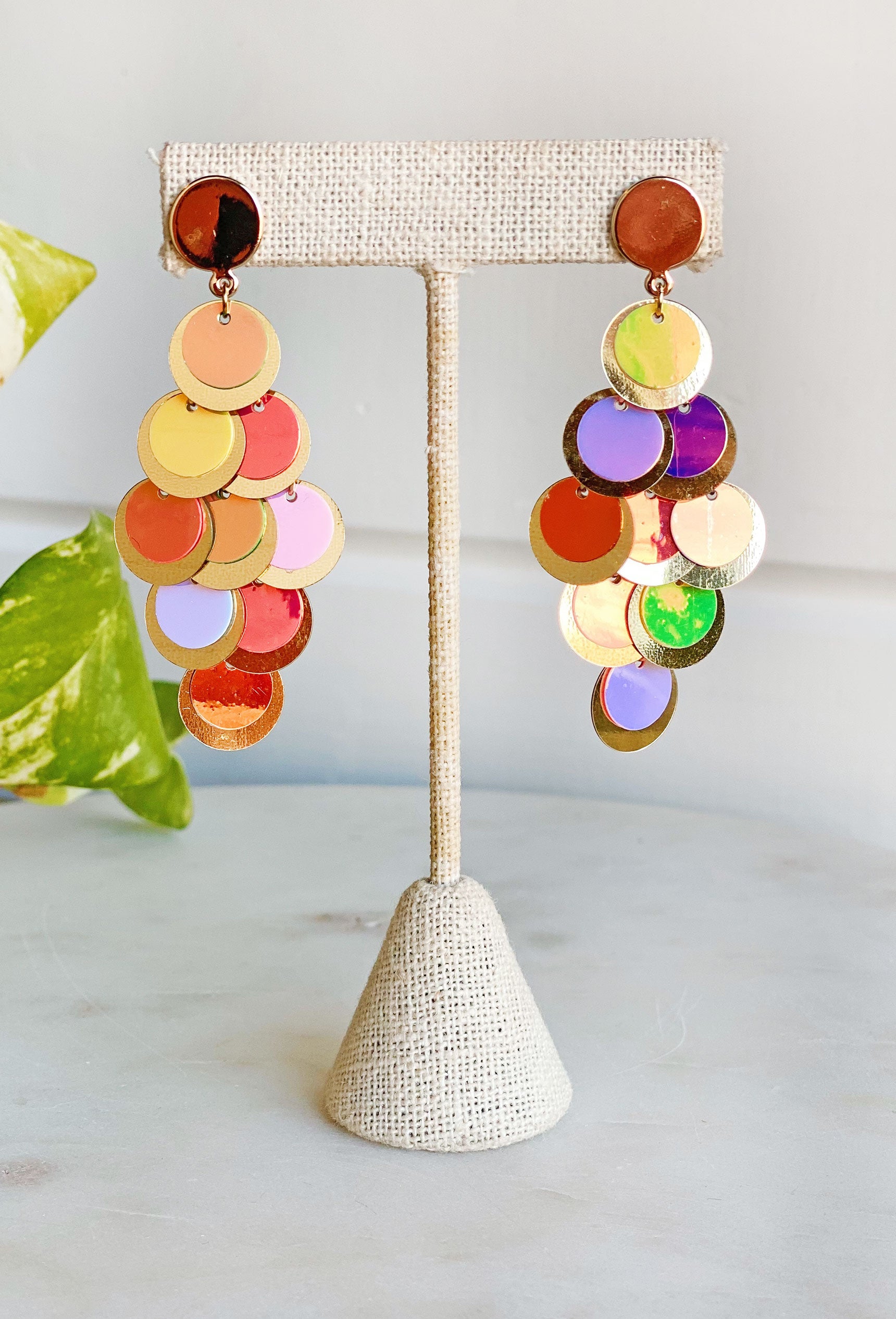 Shine Brighter Drop Earrings, drop earrings with gold and iridescent circles