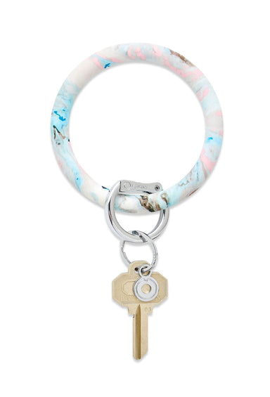 Silicone Big O® Key Ring Pastel Marble , pink blue and grey marble key ring 