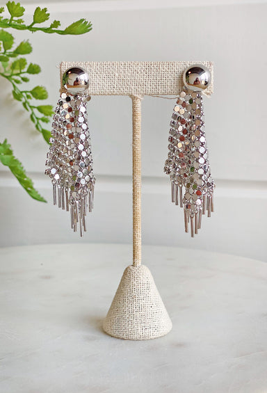 Sloane Earrings in silver, drop earrings, silver, with silver fringe