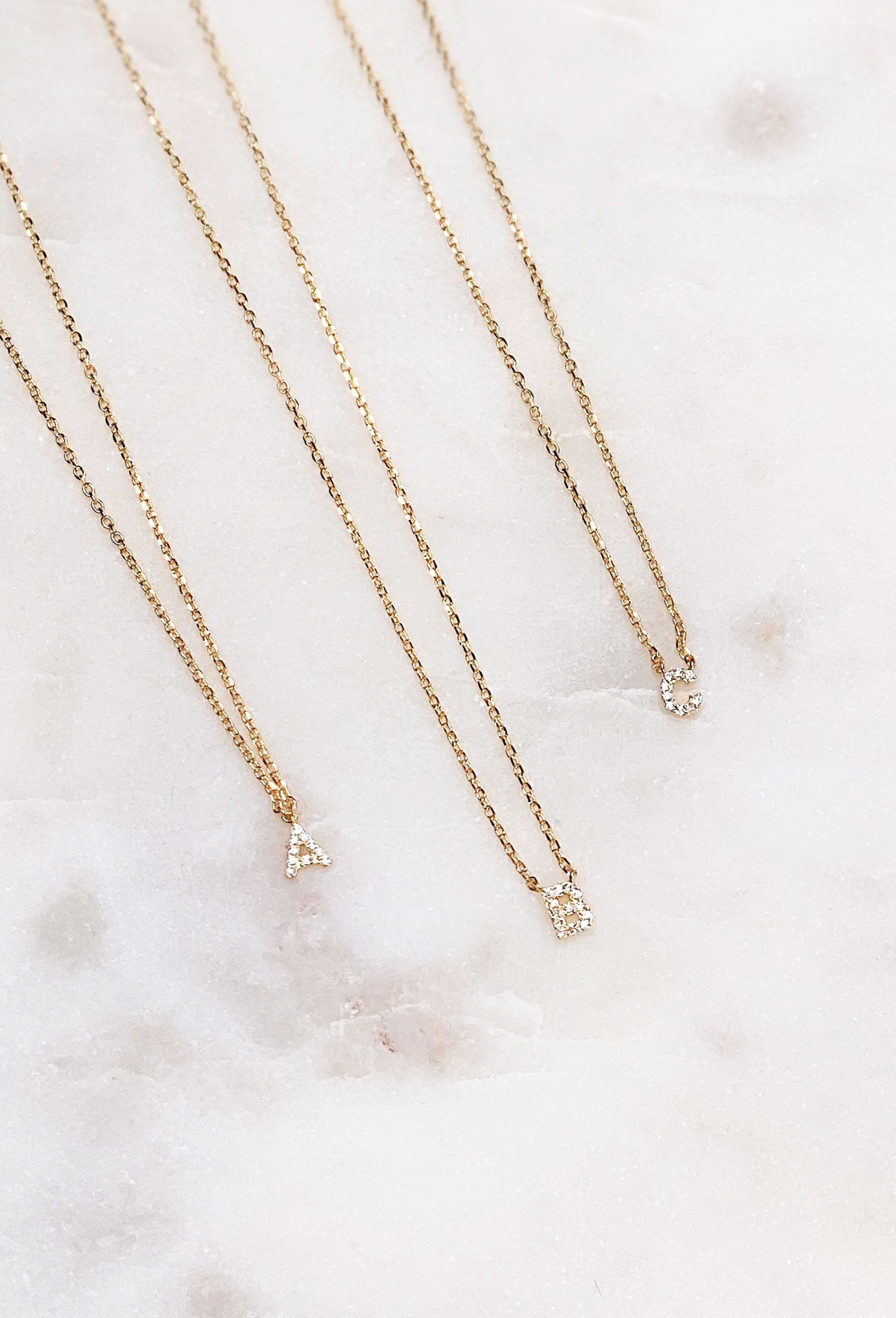 Mini Crystal Monogram Initial Necklace, gold chain necklaces with tiny crystal initial letters 