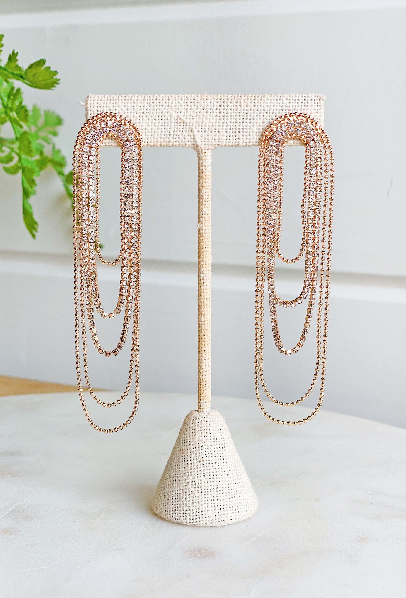 Sparks Fly Earrings, gold pave and chain drop earrings
