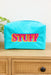 Stuff Nylon Cosmetic Bag, blue nylon cosmetic bag with pink and orange "Stuff"patch