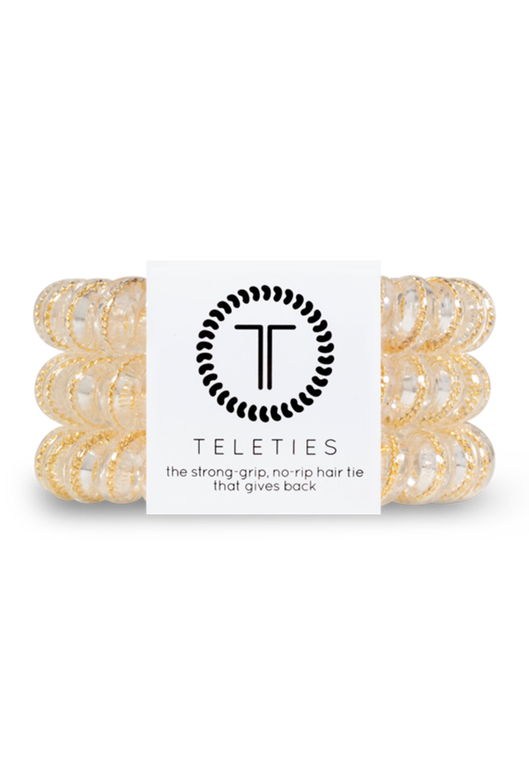TELETIES Large Hair Ties - Counting Karats, clear hair coils hair ties with small gold chain inside set of 3
