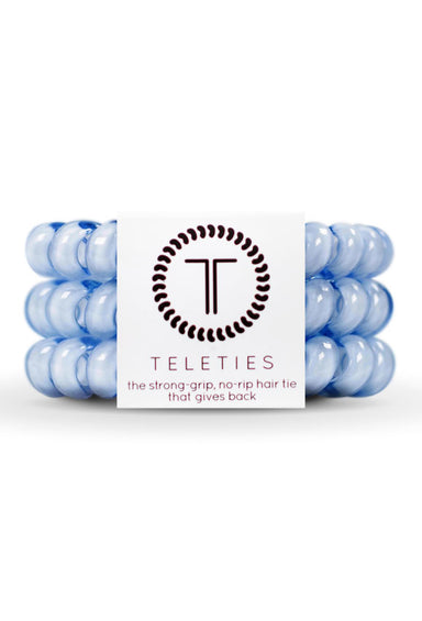 TELETIES Large Hair Ties- Washed Denim, Blue Hair Coil Hair Tie
