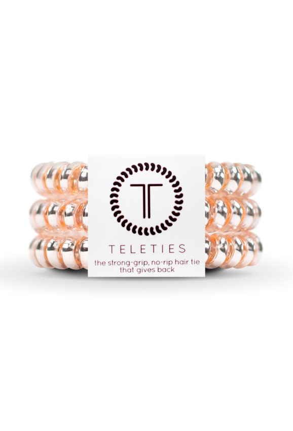 TELETIES Small Hair Ties- Millenial Pink, pink metallic hair coil hair ties 