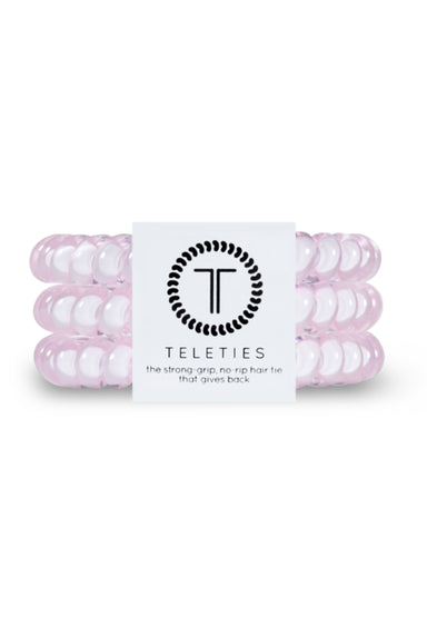 TELETIES Small Hair Ties - Rose Water Pink, light pink coil hair ties set of 3