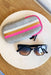 The Cathy Neoprene Sunglass Case, herringbone print, pink stripes down middile, double zipper closure