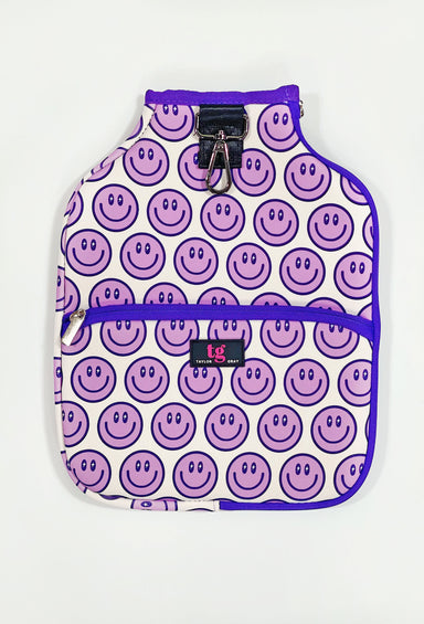  Happy Purple Neoprene Pickleball Paddle Cover, pickle ball cover with purple smiley faces 