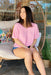 Universal V-Neck Blouse in Baby Pink, pink v-neck top with short sleeves and flowy fit