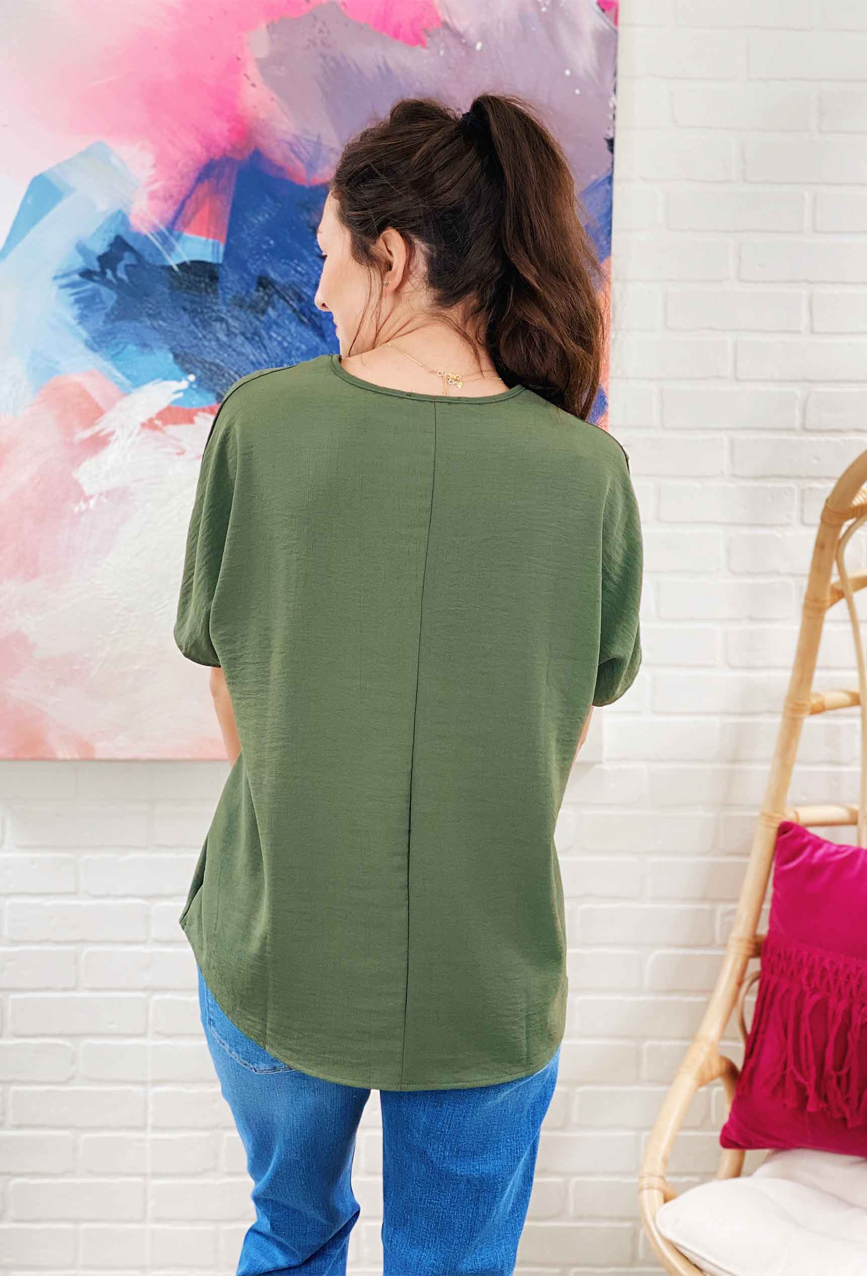 Universal V-Neck Blouse, short sleeve blouse, v-neck detailing