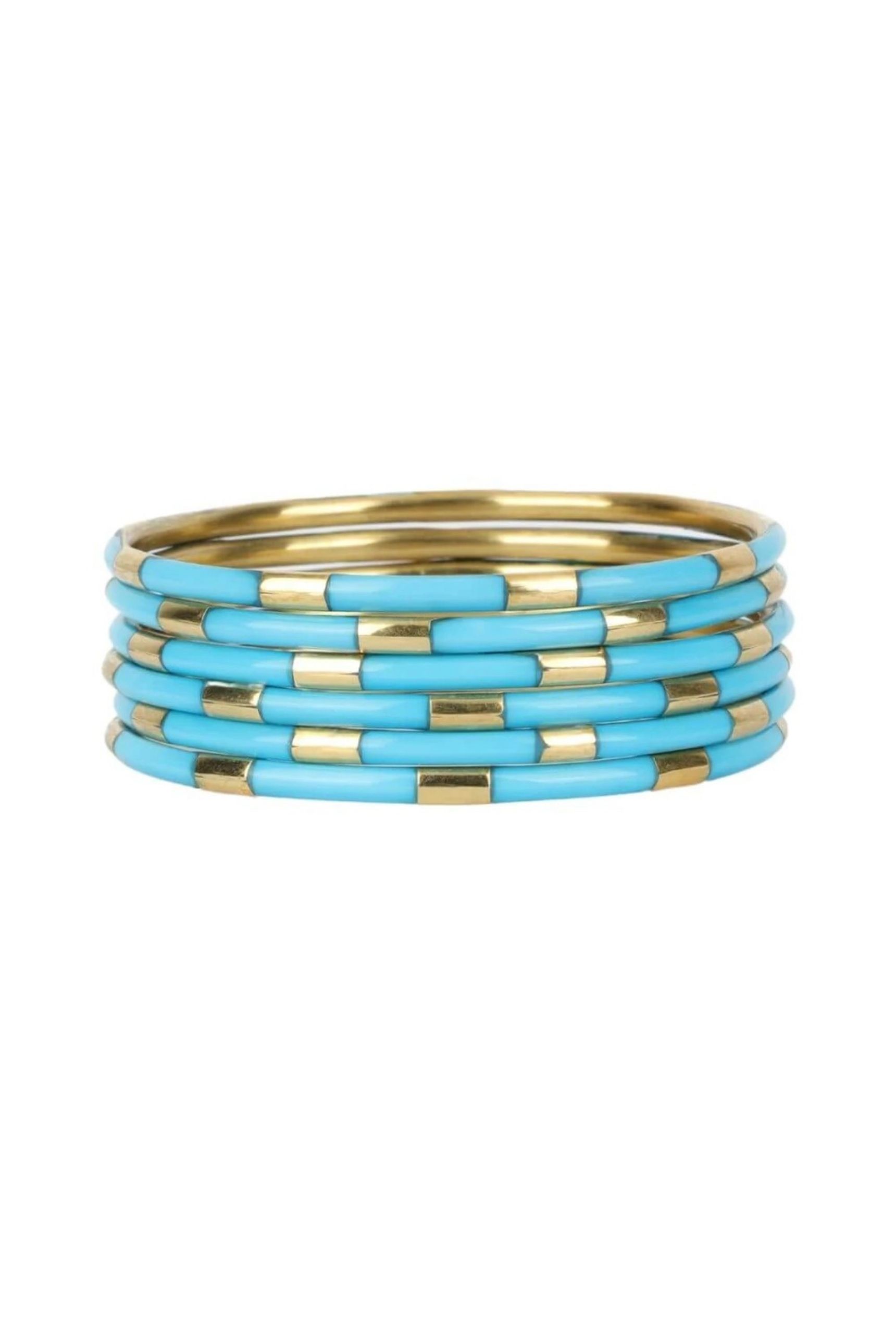 BUDHAGIRL Veda Bracelet Set in Turquoise, set of 6 bangles, Turquoise with gold detailing
