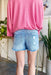 Vintage Distressed Mid-Rise Denim Shorts by Vervet, distressed detail, mid rise waist, raw hemline and 5-pocket detail